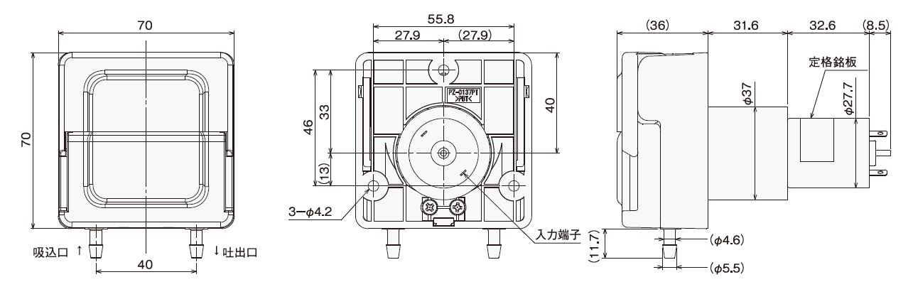 PT-DP1-200-KA,24V - （チューブポンプ｜D type）：ギヤモーター 